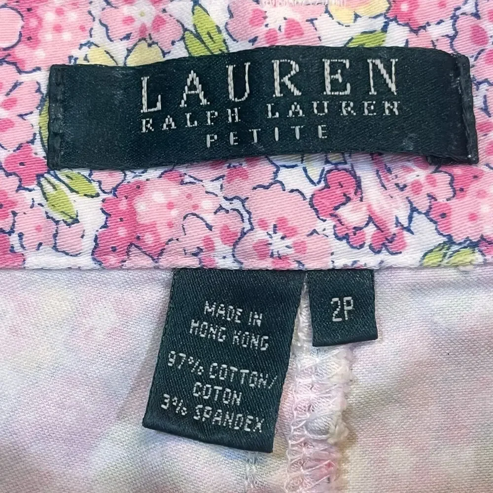 Lauren Ralph Lauren Womens 2 Petite Multicolor Floral Straight Leg Preppy Spring